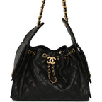 Small 25 Hobo Bag Black Caviar Antique Gold Hardware