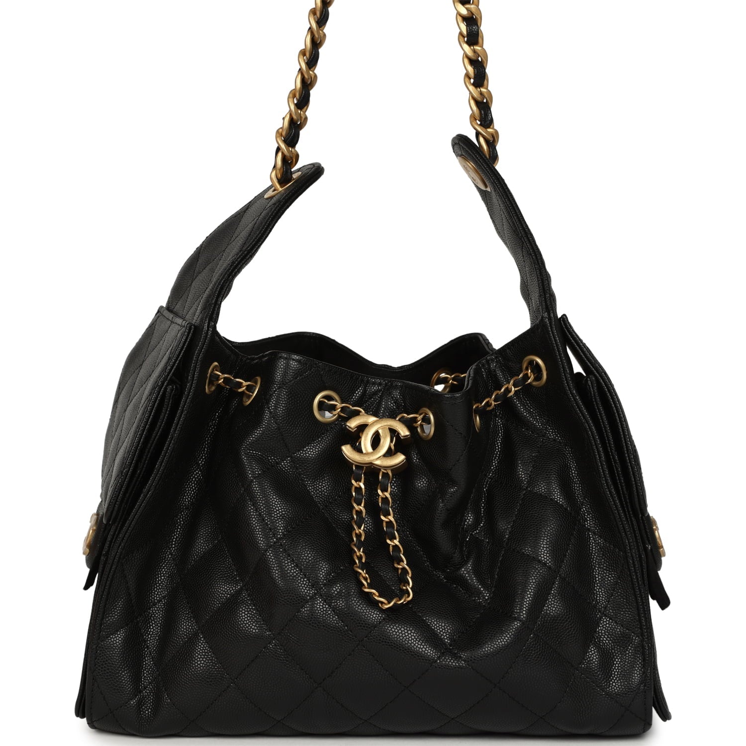 Small 25 Hobo Bag Black Caviar Antique Gold Hardware