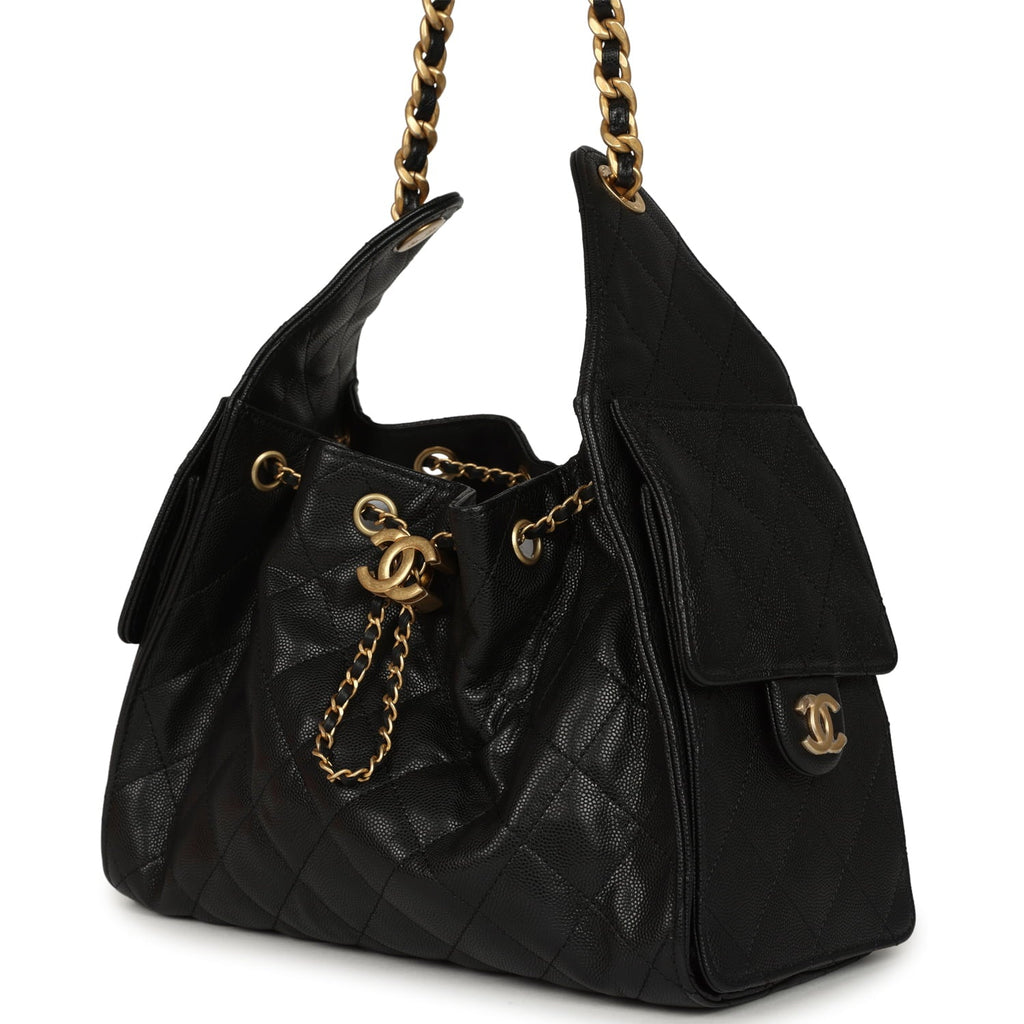 Small 25 Hobo Bag Black Caviar Antique Gold Hardware