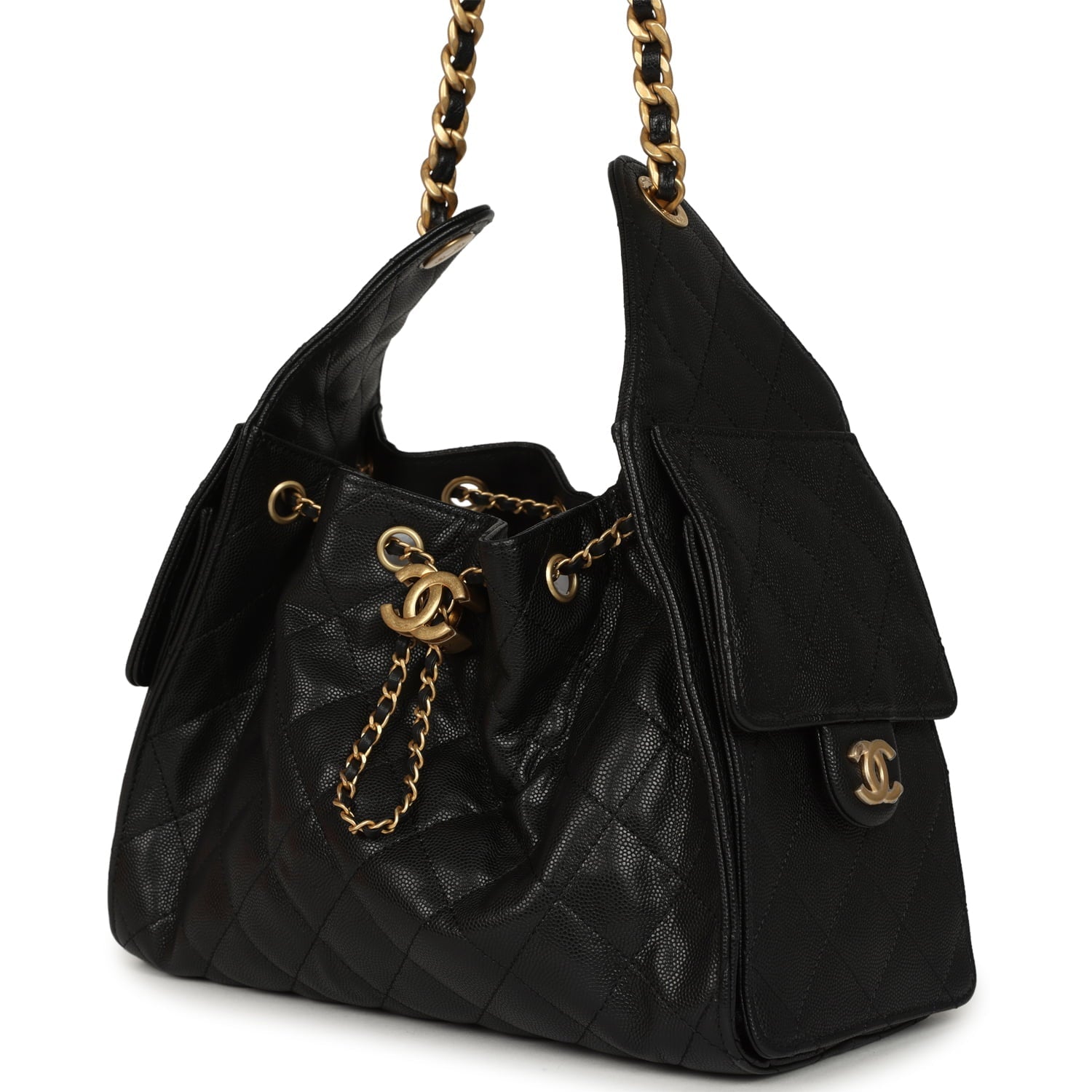 Small 25 Hobo Bag Black Caviar Antique Gold Hardware