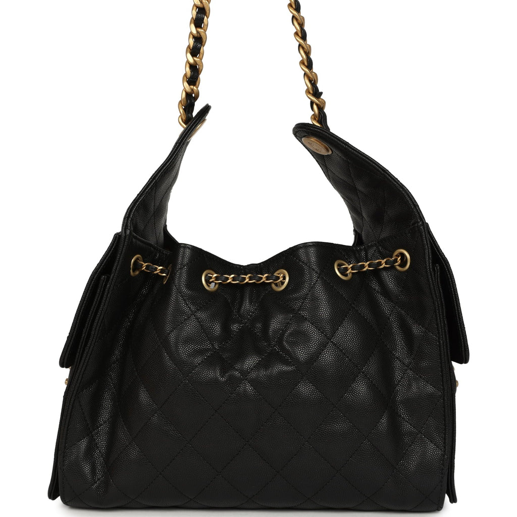 Small 25 Hobo Bag Black Caviar Antique Gold Hardware