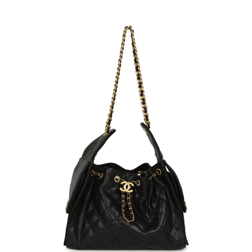 Small 25 Hobo Bag Black Caviar Antique Gold Hardware