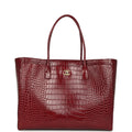 Large Cerf Shopping Bag Burgundy Crocodile Embossed Calfskin Gold Hardware