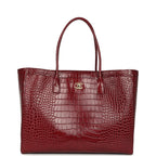 Large Cerf Shopping Bag Burgundy Crocodile Embossed Calfskin Gold Hardware