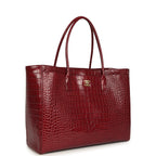 Large Cerf Shopping Bag Burgundy Crocodile Embossed Calfskin Gold Hardware