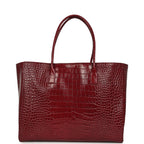 Large Cerf Shopping Bag Burgundy Crocodile Embossed Calfskin Gold Hardware