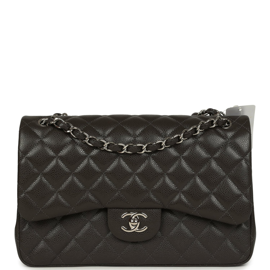Jumbo Classic Double Flap Bag Dark Grey Caviar Silver Hardware