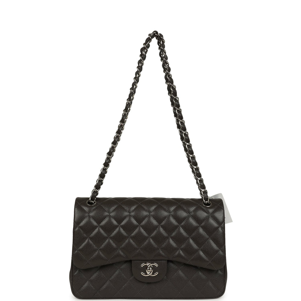 Jumbo Classic Double Flap Bag Dark Grey Caviar Silver Hardware