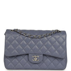 Jumbo Classic Double Flap Bag Purple Lambskin Silver Hardware