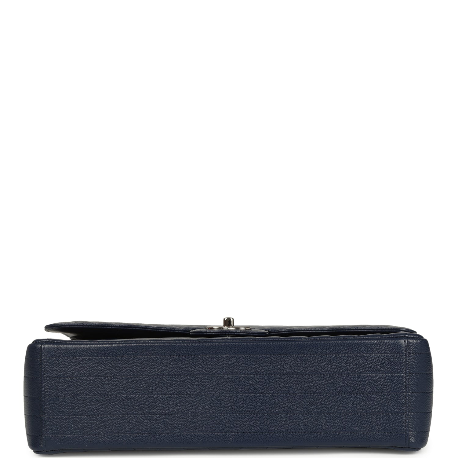 Maxi Classic Chevron Double Flap Bag Dark Blue Caviar Silver Hardware