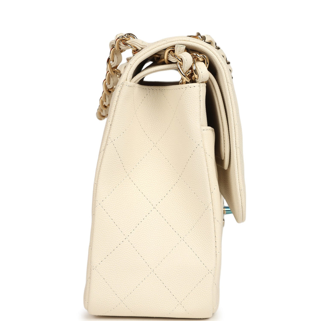 Jumbo Classic Double Flap Bag Cream Caviar Gold Hardware