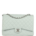 Maxi Classic Double Flap Bag Light Blue Shiny Caviar Silver Hardware