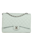 Maxi Classic Double Flap Bag Light Blue Shiny Caviar Silver Hardware