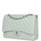 Maxi Classic Double Flap Bag Light Blue Shiny Caviar Silver Hardware