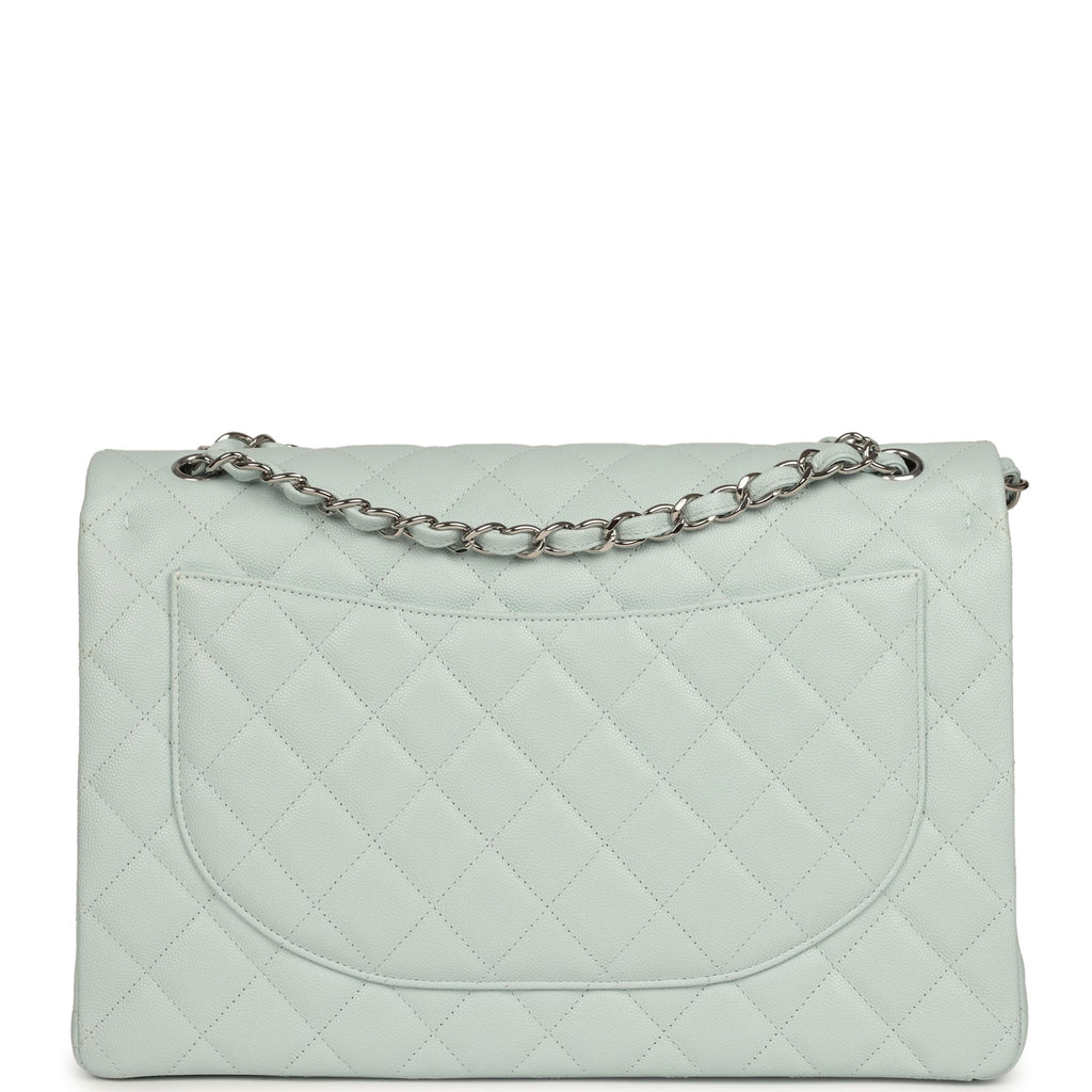 Maxi Classic Double Flap Bag Light Blue Shiny Caviar Silver Hardware