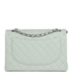 Maxi Classic Double Flap Bag Light Blue Shiny Caviar Silver Hardware