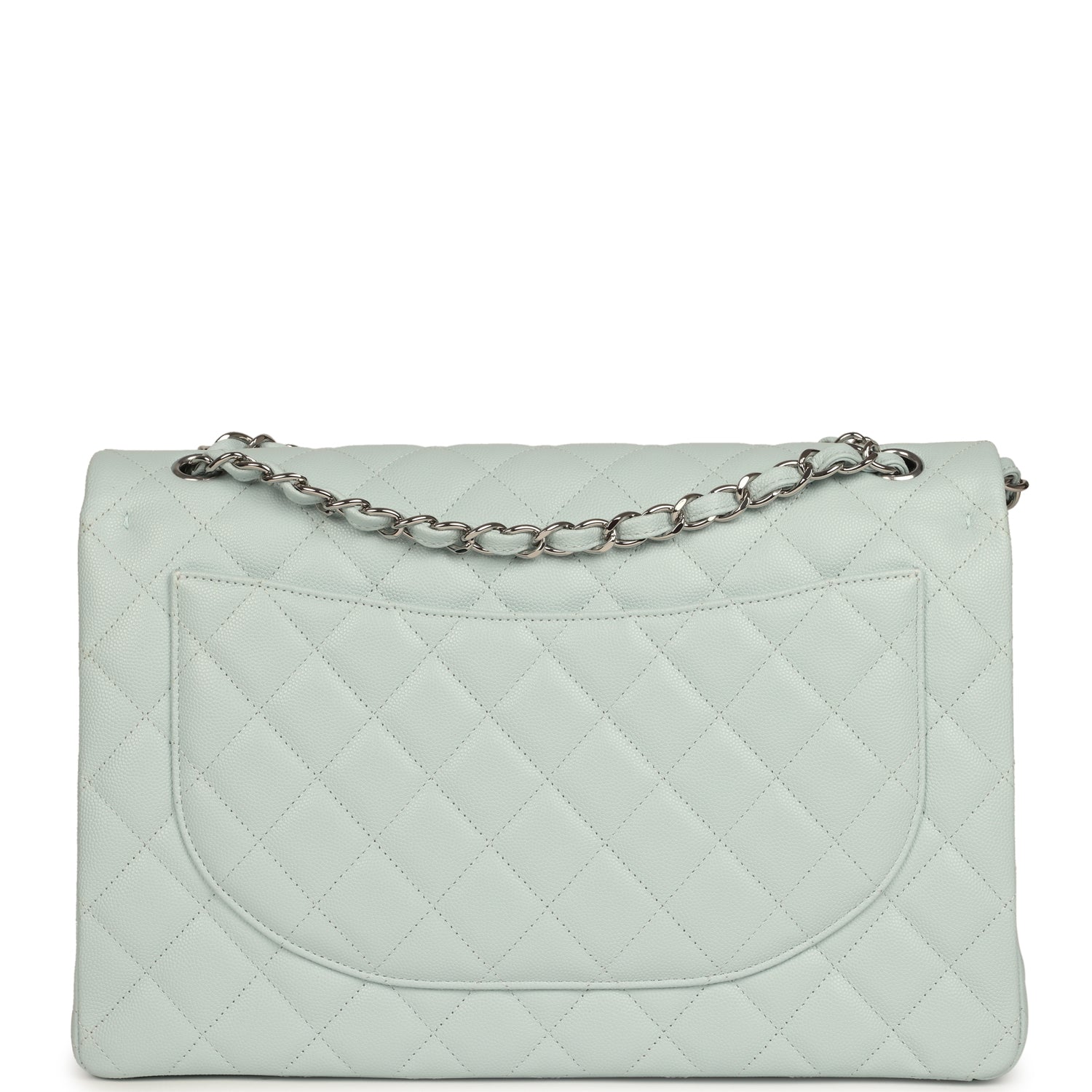 Maxi Classic Double Flap Bag Light Blue Shiny Caviar Silver Hardware