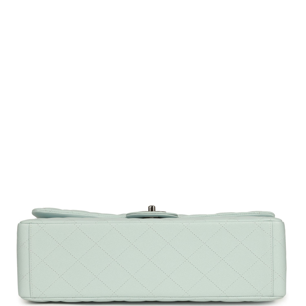 Maxi Classic Double Flap Bag Light Blue Shiny Caviar Silver Hardware