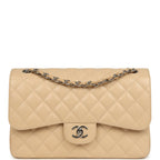 Jumbo Classic Double Flap Bag Light Beige Caviar Silver Hardware