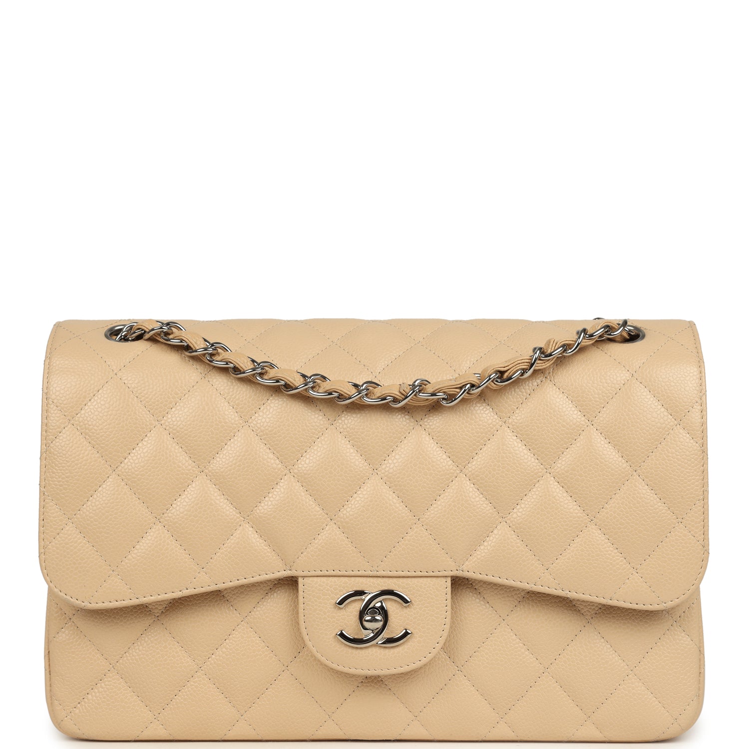 Jumbo Classic Double Flap Bag Light Beige Caviar Silver Hardware