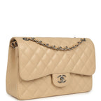 Jumbo Classic Double Flap Bag Light Beige Caviar Silver Hardware