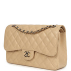 Jumbo Classic Double Flap Bag Light Beige Caviar Silver Hardware
