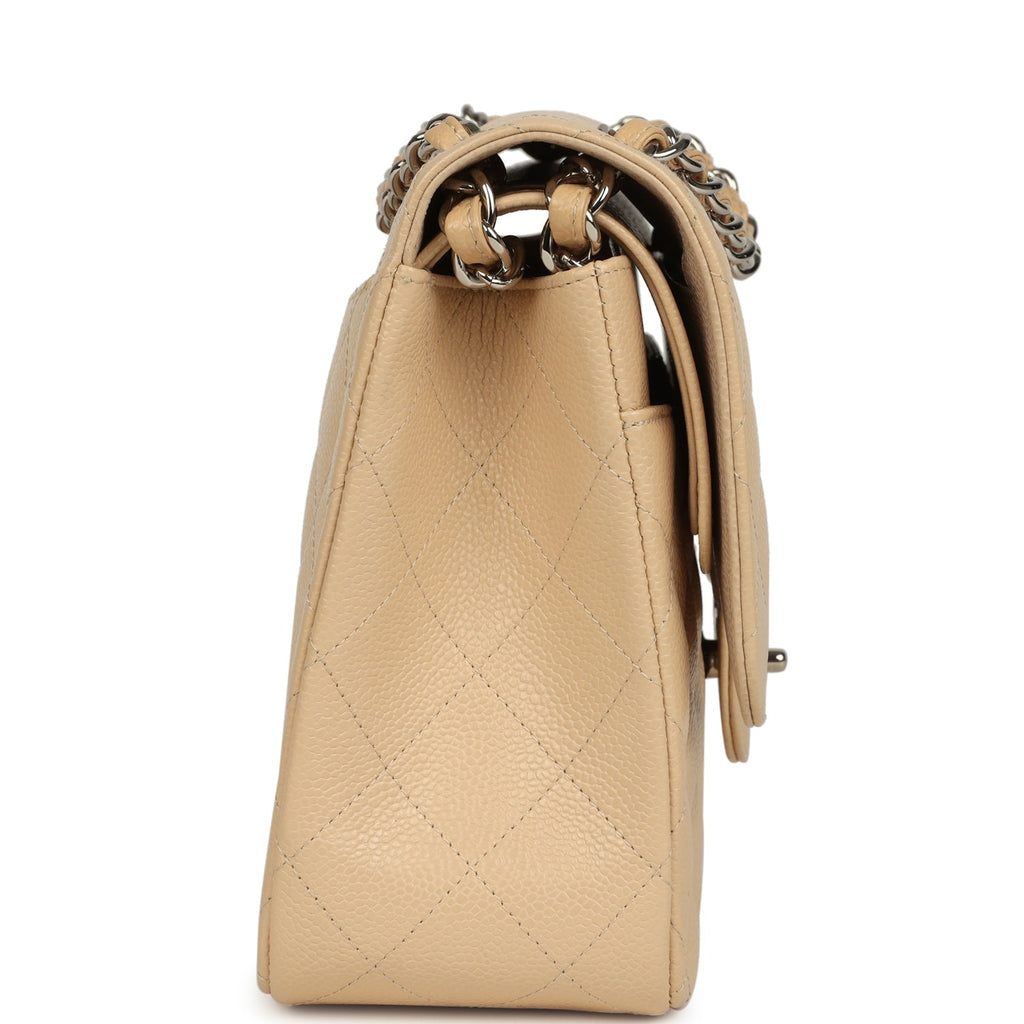 Jumbo Classic Double Flap Bag Light Beige Caviar Silver Hardware