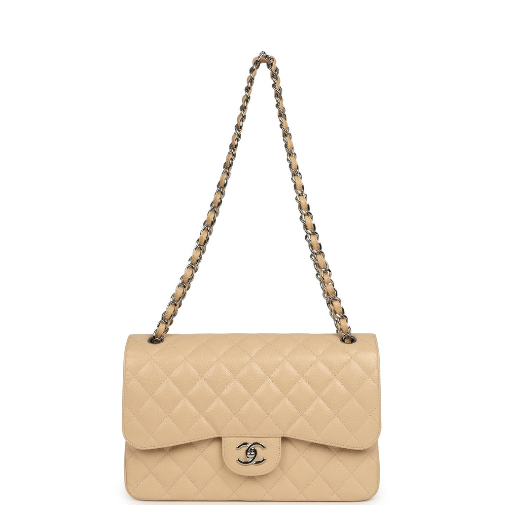 Jumbo Classic Double Flap Bag Light Beige Caviar Silver Hardware