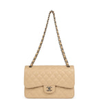 Jumbo Classic Double Flap Bag Light Beige Caviar Silver Hardware