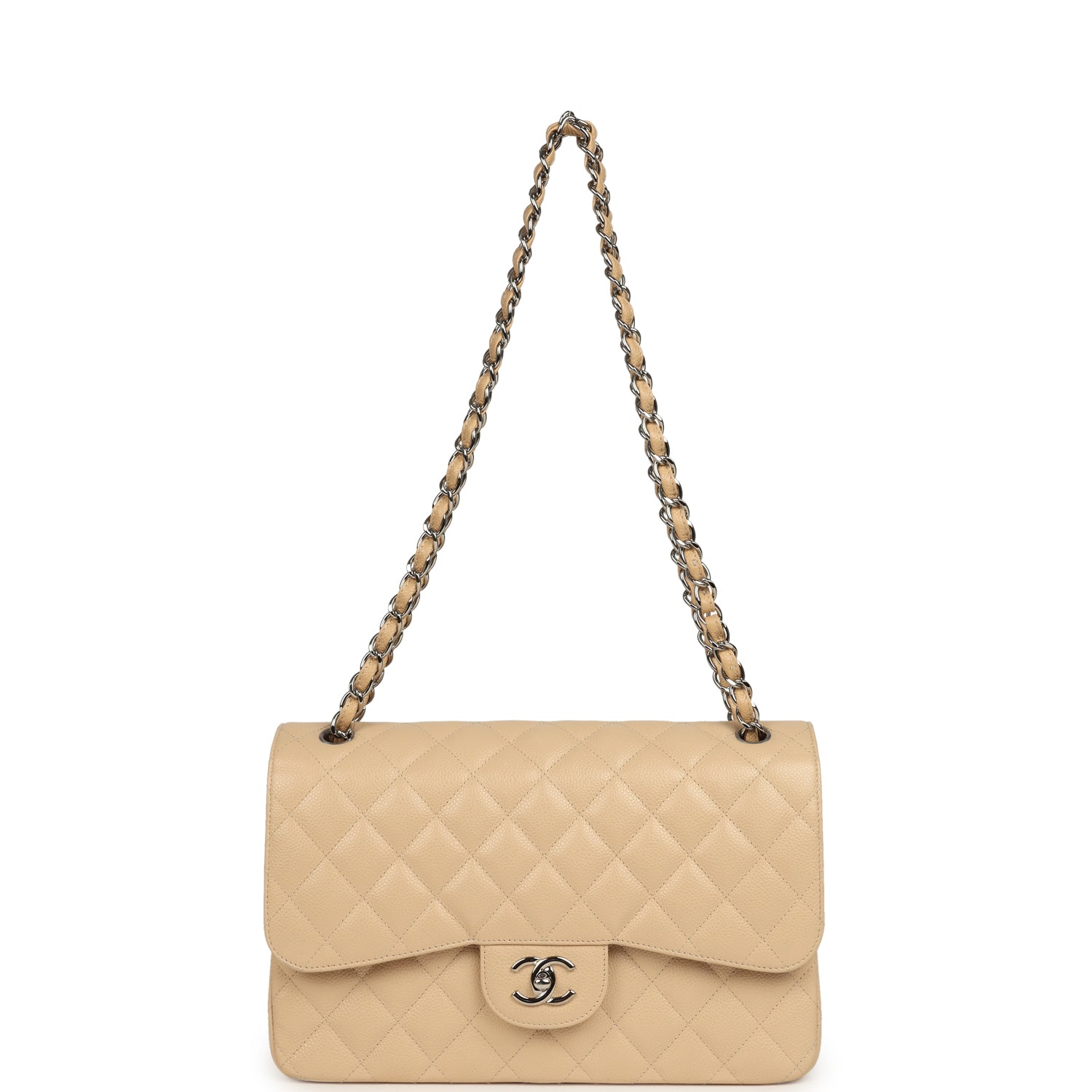 Jumbo Classic Double Flap Bag Light Beige Caviar Silver Hardware