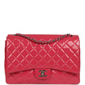 Maxi Classic Double Flap Bag Dark Pink Patent Silver Hardware