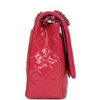 Maxi Classic Double Flap Bag Dark Pink Patent Silver Hardware