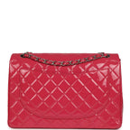 Maxi Classic Double Flap Bag Dark Pink Patent Silver Hardware