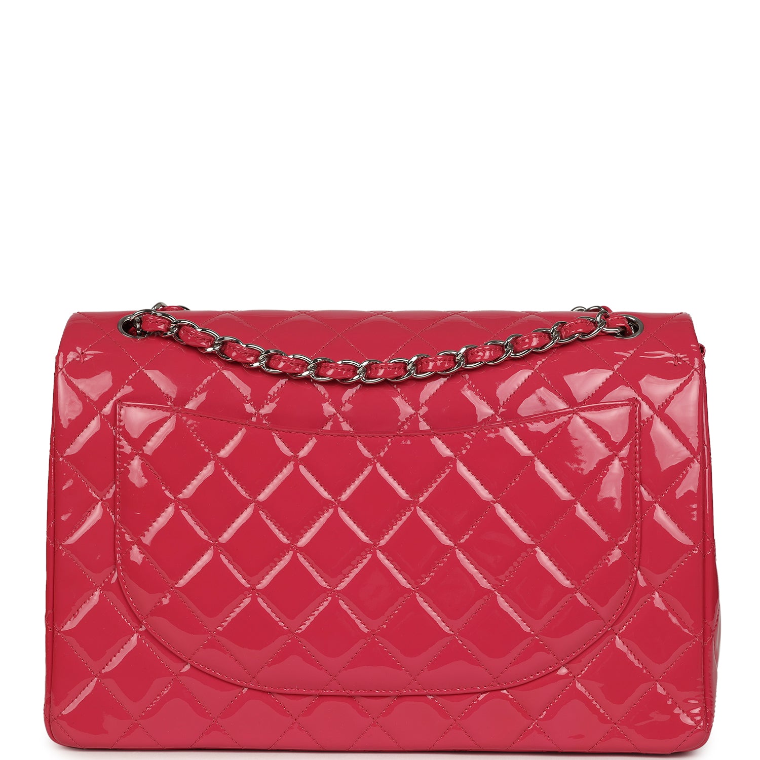 Maxi Classic Double Flap Bag Dark Pink Patent Silver Hardware