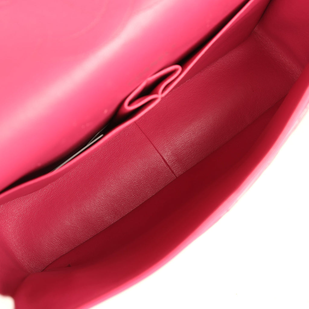 Maxi Classic Double Flap Bag Dark Pink Patent Silver Hardware
