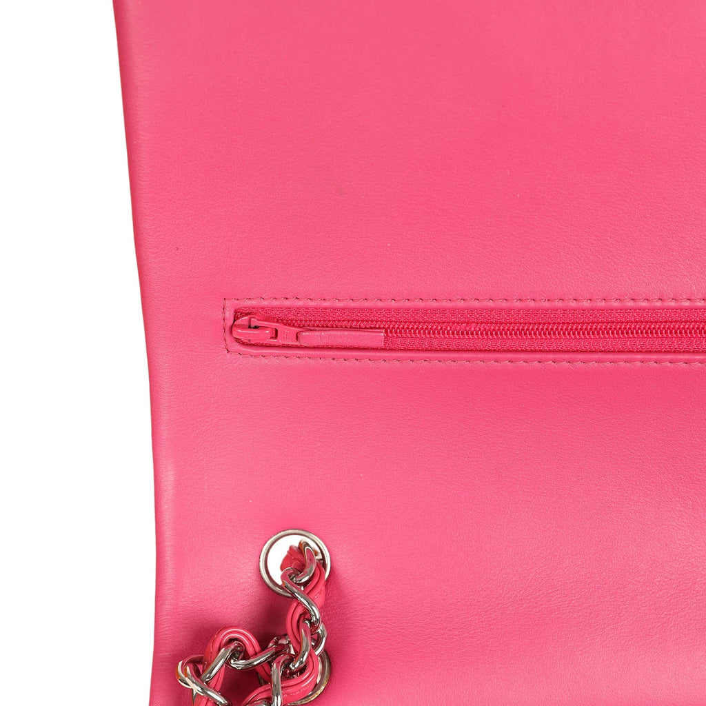 Maxi Classic Double Flap Bag Dark Pink Patent Silver Hardware