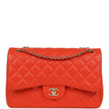 Jumbo Classic Double Flap Bag Dark Orange Shiny Caviar Light Gold Hardware