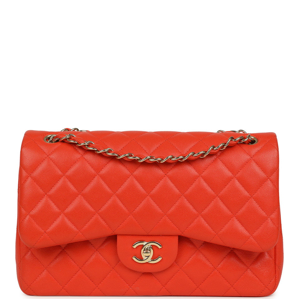 Jumbo Classic Double Flap Bag Dark Orange Shiny Caviar Light Gold Hardware