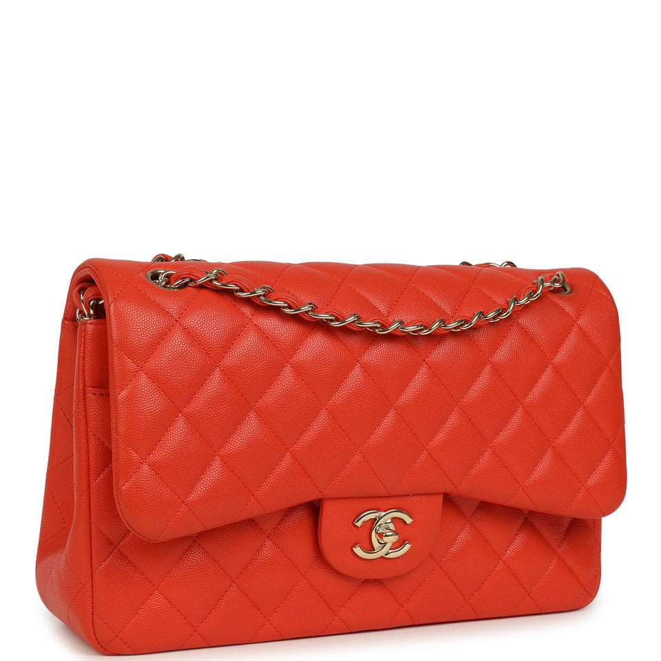 Jumbo Classic Double Flap Bag Dark Orange Shiny Caviar Light Gold Hardware
