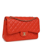 Jumbo Classic Double Flap Bag Dark Orange Shiny Caviar Light Gold Hardware