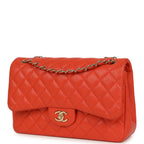 Jumbo Classic Double Flap Bag Dark Orange Shiny Caviar Light Gold Hardware