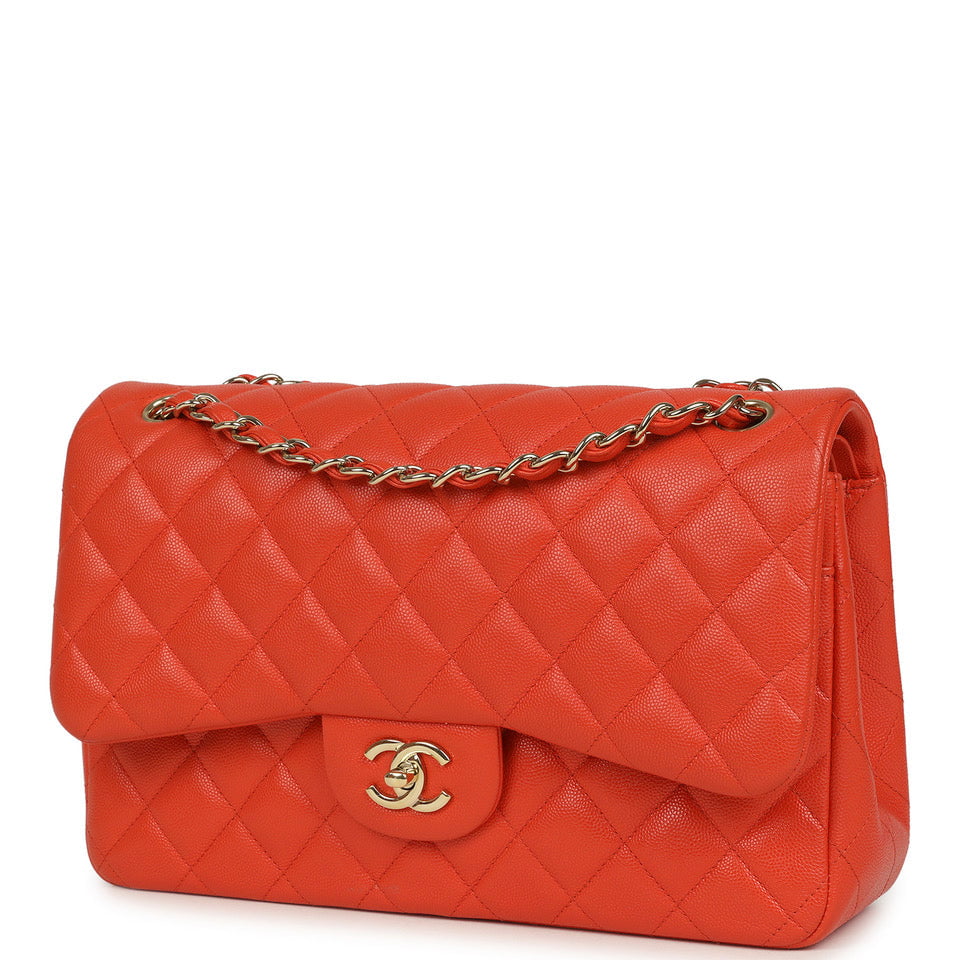 Jumbo Classic Double Flap Bag Dark Orange Shiny Caviar Light Gold Hardware