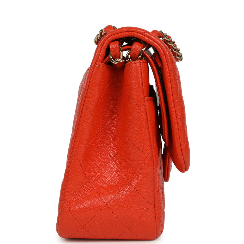 Jumbo Classic Double Flap Bag Dark Orange Shiny Caviar Light Gold Hardware