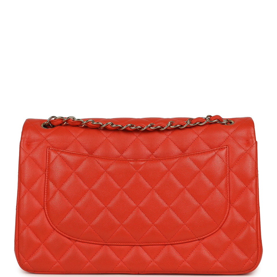 Jumbo Classic Double Flap Bag Dark Orange Shiny Caviar Light Gold Hardware