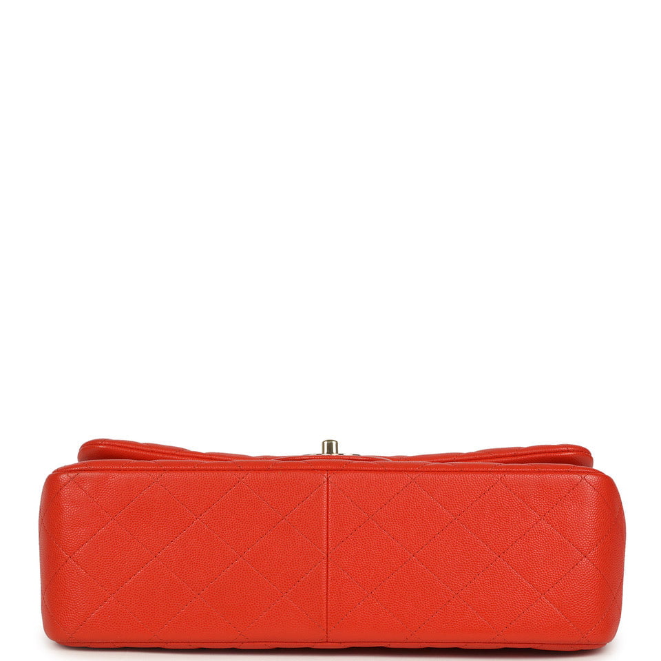 Jumbo Classic Double Flap Bag Dark Orange Shiny Caviar Light Gold Hardware