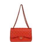 Jumbo Classic Double Flap Bag Dark Orange Shiny Caviar Light Gold Hardware