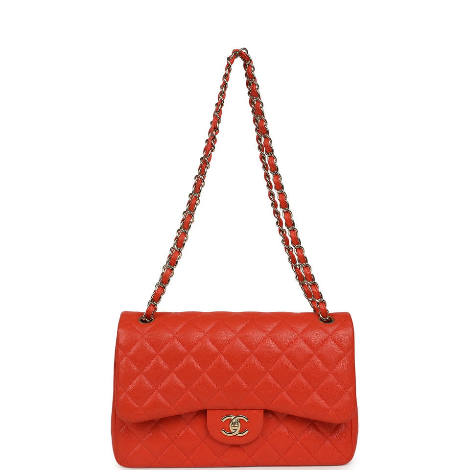 Jumbo Classic Double Flap Bag Dark Orange Shiny Caviar Light Gold Hardware