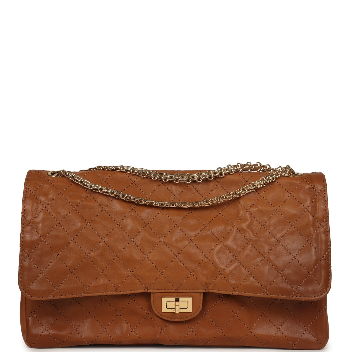 Maxi "Crush" Reissue 225 2.55 Double Flap Bag Camel Patinated Calfskin Gold Hardware