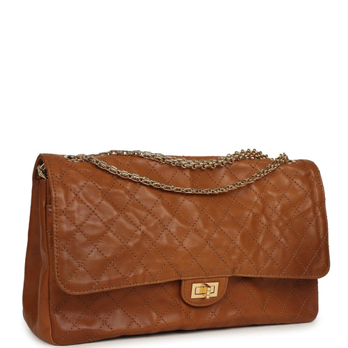 Maxi "Crush" Reissue 225 2.55 Double Flap Bag Camel Patinated Calfskin Gold Hardware