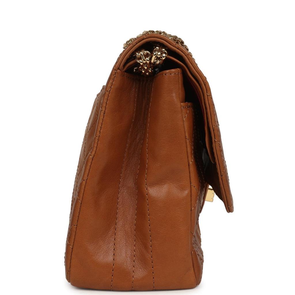 Maxi "Crush" Reissue 225 2.55 Double Flap Bag Camel Patinated Calfskin Gold Hardware